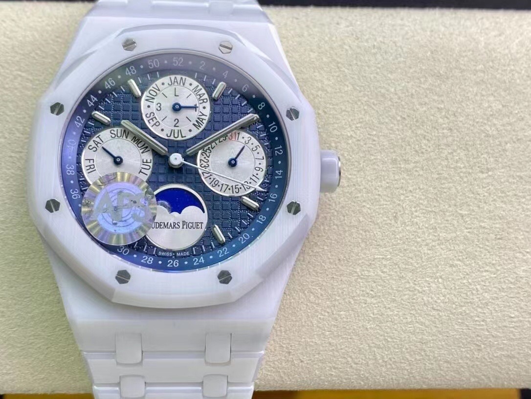 6990368913f7c6af5a073f32 AP Royal Oak Moonphase Watch Replica (Ref. 26579) in White Ceramic